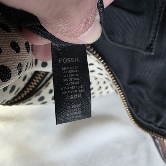 Fossil Fiona Signature Handbag Tote Shoulder Bag Purse Black Cream Polka Dots - Picture 16 of 16